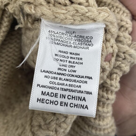 Listicle Sweater Women's Small Tan Chunky Cable Knit Crochet Embroidery Pockets - Picture 6 of 10